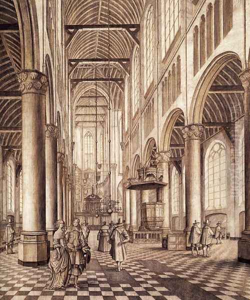 Interior of the Nieuwe Kerk, Delft 1663 Oil Painting by Johannes Coesermans