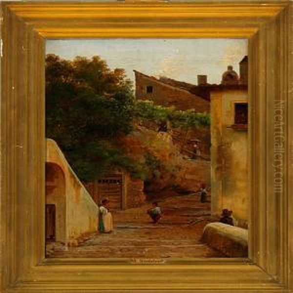 An Italian Streetscene Oil Painting by Albert Kuchler