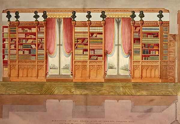 Elevation of the south side library, Snelston Hall, Derbyshire Oil Painting by Lewis Nockalls Cottingham