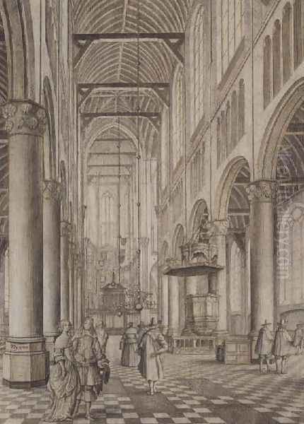 Interior of the New Church, Delft Oil Painting by Johannes Coebermans