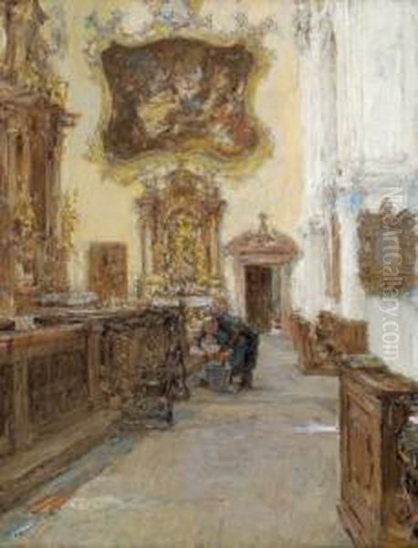 Blick In Den Seitenaltar Von St. Peter In Salzburg Oil Painting by Gotthardt Kuehl