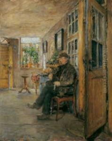 Hollandisches Interieur Mit Sitzendem Mann Oil Painting by Gotthardt Kuehl