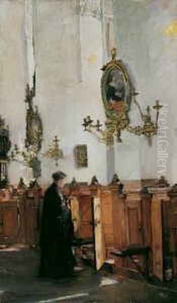 In Der St. Katharinenkirche In Hamburg. Oil Painting by Gotthardt Kuehl