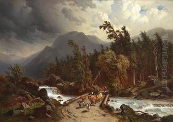 Gebirgslandschaft Mit
 Wildbach. Oil Painting by Wilhelm Kuhling