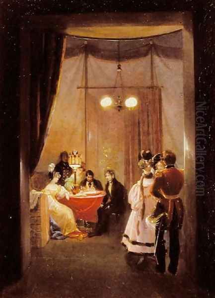 The Salon of Hortense de Beauharnais (1783-1837) in Rome Oil Painting by Pierre Felix Cottrau