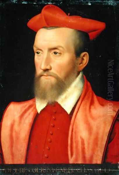 Odet de Coligny (1517-71) Cardinal of Chatillon Oil Painting by (workshop of) Clouet, Francois