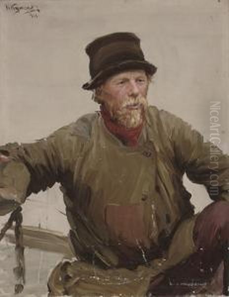 A Coachman Oil Painting by Ivan Semionovich Kulikov