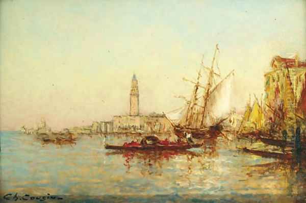 A gondola on a Venetian canal Oil Painting by Charles Cousins