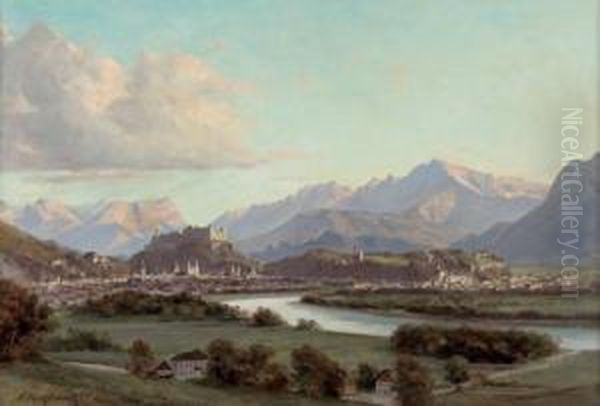 Blick Von Maria Plain Auf Salzburg Und Tennengebirge Oil Painting by Franz Kulstrunk