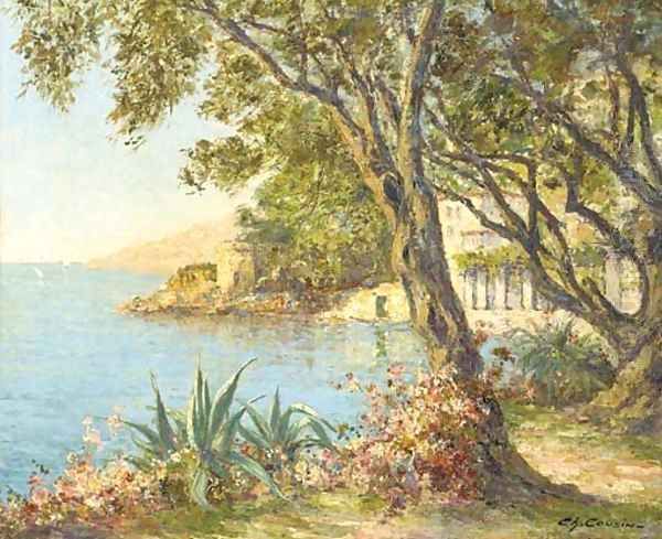 A villa on the Mediterranean coast Oil Painting by Charles Cousins