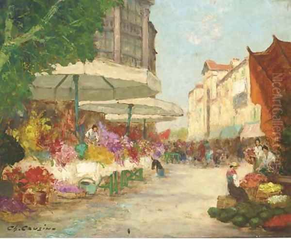 The flower market Oil Painting by Charles Cousins