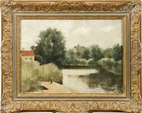 Landskap Med Vattendrag Oil Painting by Akke Kumlien