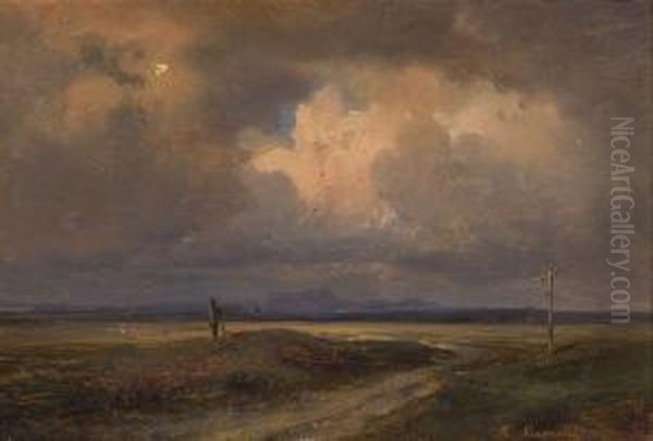 Wanderer In Weiter Abendlicher Landschaft Oil Painting by Karl Robert Kummer