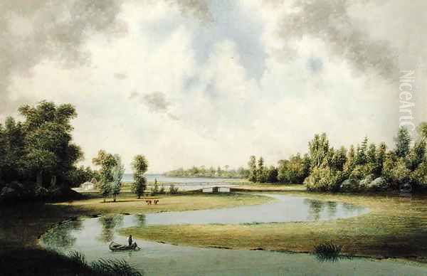 West River, New Haven, Connecticut, c.1854-60 Oil Painting by Benjamin H. Coe