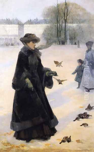 Winter Morning in the Tuileries Gardens, Paris Oil Painting by Jean Eugene Clary