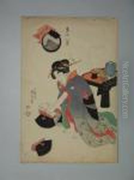 Une Jeune Femmeaccroupie Prepare Un Repas Oil Painting by Kunisada