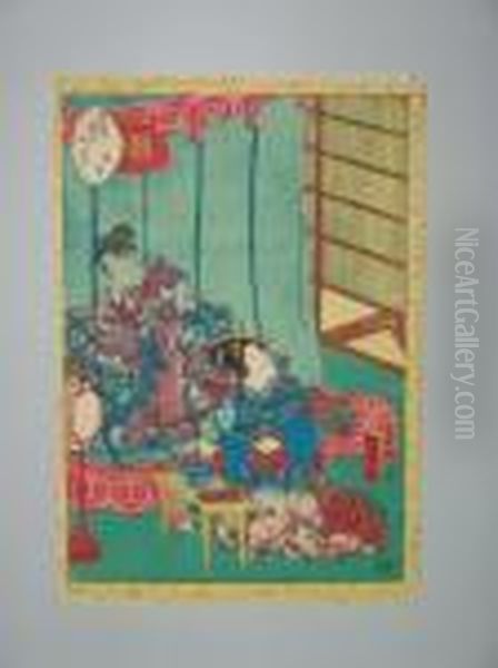 Deux Femmes Dans Un Interieur Oil Painting by Kunisada