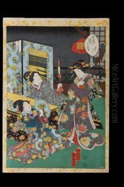 Oban. Szene Aus Dem Genji Monogatari Oil Painting by Utagawa Kunisada