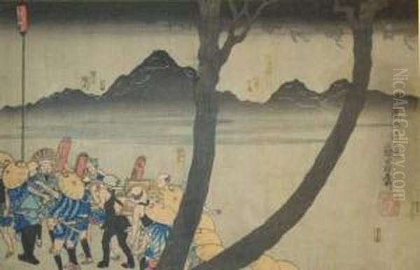 Tokaido Gojusan Yeki Yo Shuku Meisho Oil Painting by Kuniyoshi