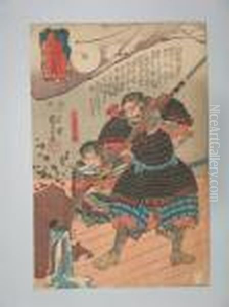 Combats Odai Yorisada Casse Une Jarre A Sake by Kuniyoshi