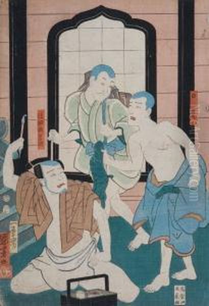 Monaci In Un Tempio Del Quartiere Bakuro Di Tokio by Kuniyoshi