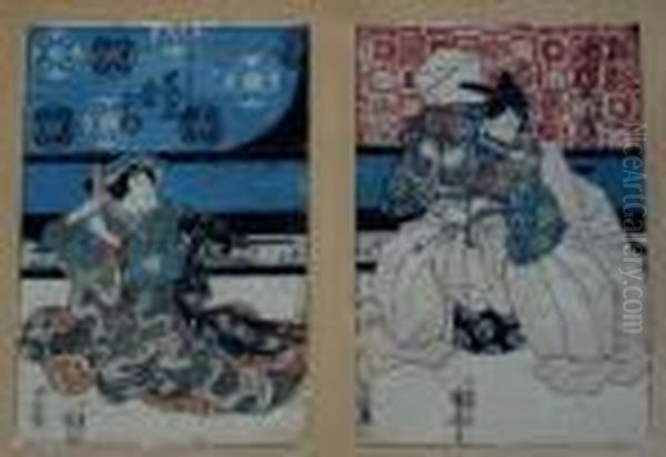 Hombres Del Teatro Kabuki Oil Painting by Kuniyoshi