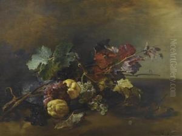 Still Life With Grapes And Quinces. Oil Painting by Ludwig Adam Kunz