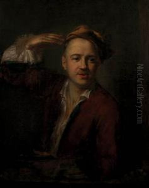 Self-portrait With A Palette Oil Painting by Johann Kupetzki