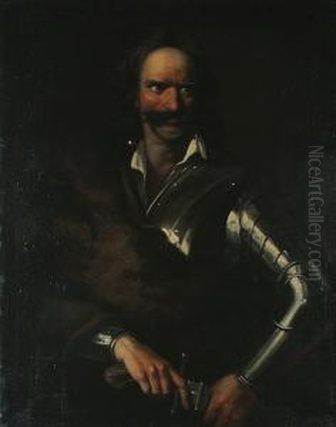 Portrait Of A Soldier, Possibly 
Franz Ii Rakoczi, Half-length, In Armour With A Fur Mantle Unsheathing 
His Sword Oil Painting by Johann Kupetzki