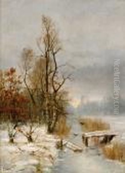 Winter Landscape With Birchtrees Oil Painting by Cornelis Kuypers