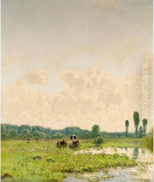 Cows In A Summer Landscape Oil Painting by Cornelis Kuypers