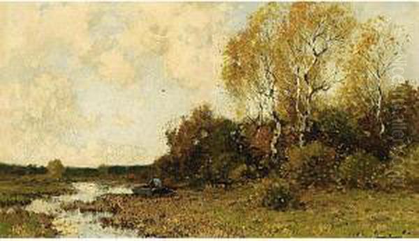 An Angler In A Riverlandscape Oil Painting by Cornelis Kuypers