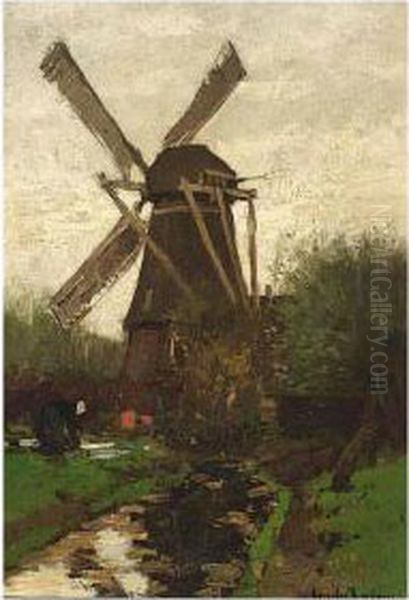 A Peasant Woman Near A Windmill by Cornelis Kuypers