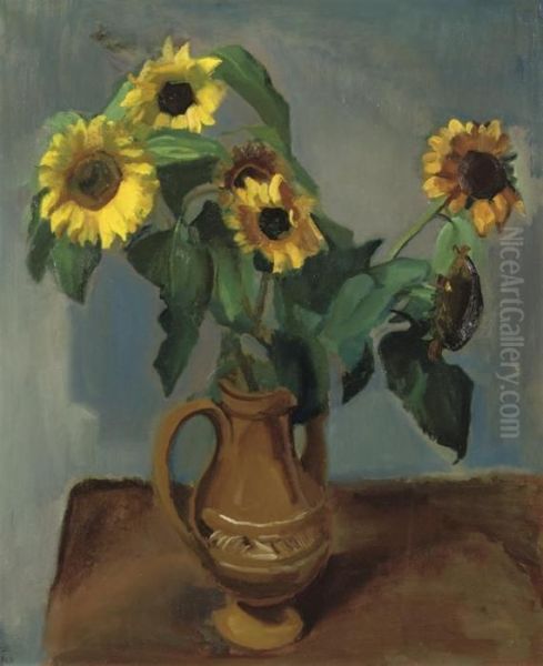 A Still Life With Sunflowers Oil Painting by Harrie Kuyten