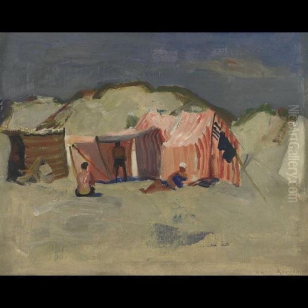 Bathers In Tents On A Beach by Harrie Kuyten