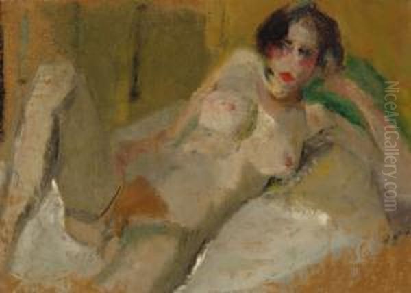 Reclining Nude On Asettee Oil Painting by Harrie Kuyten