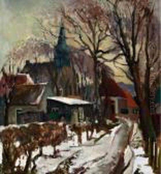 Winters Dorpsgezicht Oil Painting by Harrie Kuyten