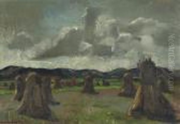 A Field With Haystacks Oil Painting by Harrie Kuyten