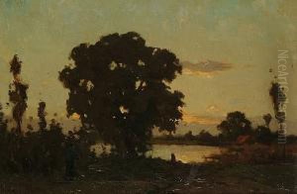 A Figure In A Landscape At Dusk Oil Painting by Harrie Kuyten