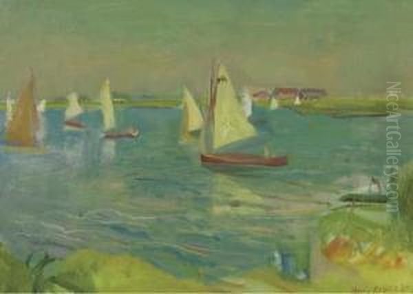 Sailing Boats On A Lake.. Oil Painting by Harrie Kuyten