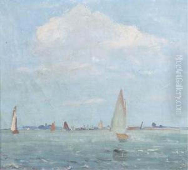 Boats On A Lake In Friesland Oil Painting by Harrie Kuyten