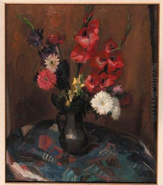 A Still Life With Flowers In A Pewter Jug by Harrie Kuyten