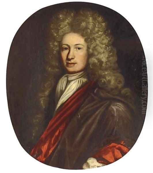 Portrait of William Rawson of Bradford Manor House, bust-length, in red robes and white stock Oil Painting by Johann Closterman