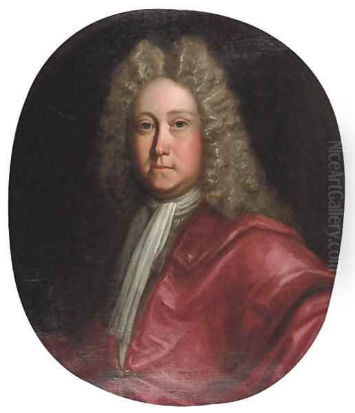 Portrait of William Rawson of Bolling, bust-length, in red robes and white stock Oil Painting by Johann Closterman