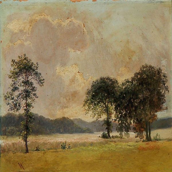 Light Cloudy Summer Landscape With Tall Trees At A Field Oil Painting by Vilhelm Peter C. Kyhn