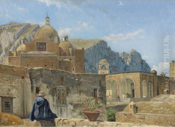 A Young Boy Seated On A Wall, Overlooking Capri Oil Painting by Vilhelm Peter C. Kyhn