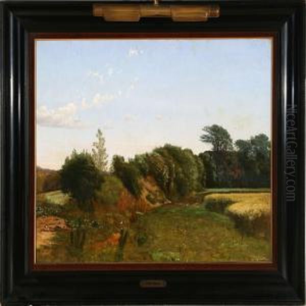 Et Vaenge Bag En Bondegaard: Bisholt ( Horsensegnen) Oil Painting by Vilhelm Peter C. Kyhn