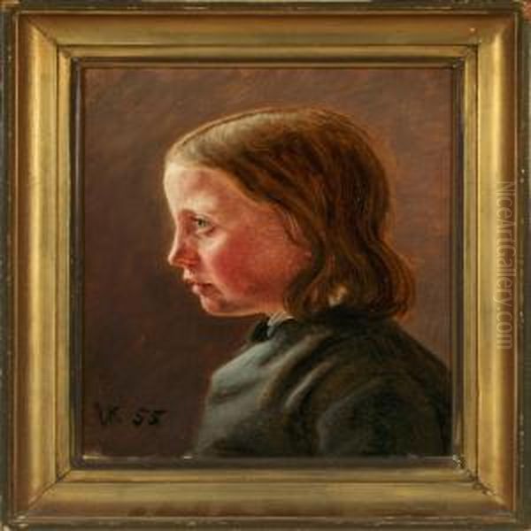 Portrait Of A Young Girlseated Face-to-left Oil Painting by Vilhelm Peter C. Kyhn