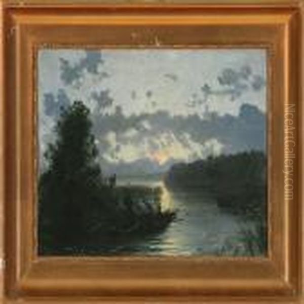 Lake At Moonlight Oil Painting by Vilhelm Peter C. Kyhn