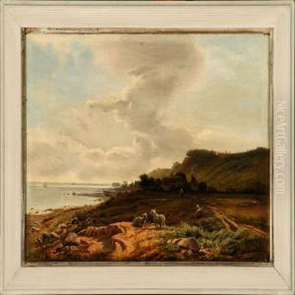 The Beach At Hellebaek Village Oil Painting by Vilhelm Peter C. Kyhn